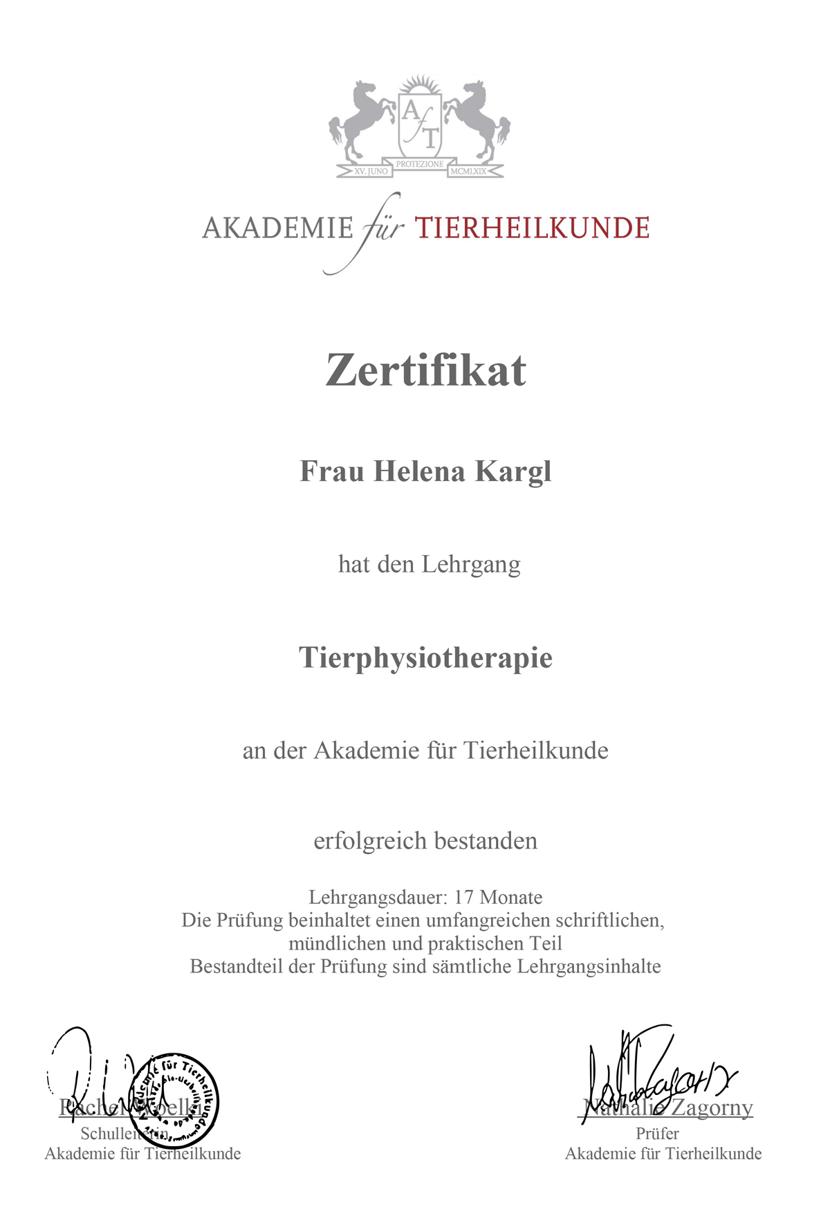 Zertifikat-Tierphysiotherapie