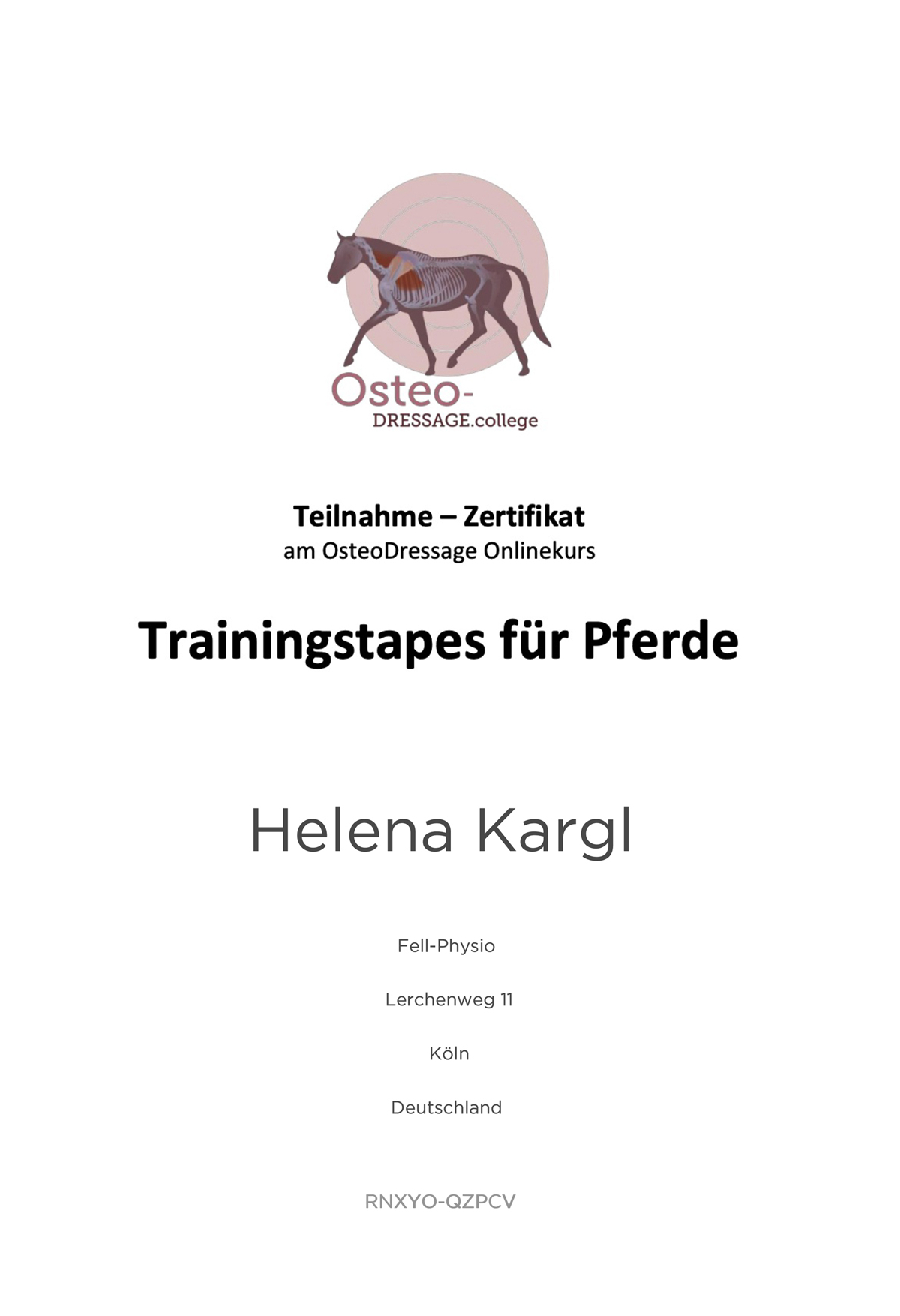 Zertifikat-Trainingstapes-Pferde